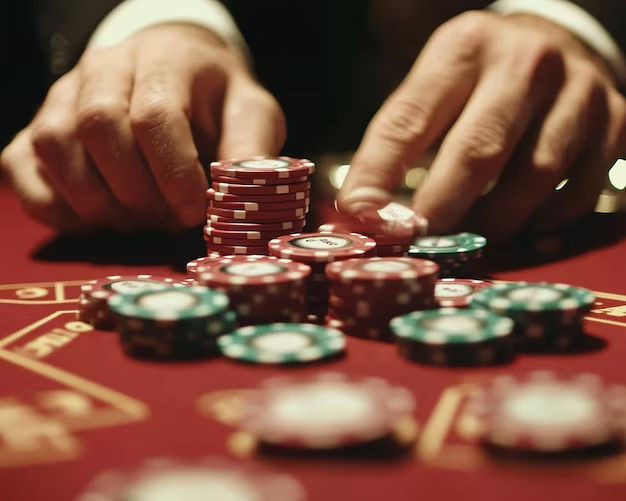 Blackjack table with dealer and live chat interface